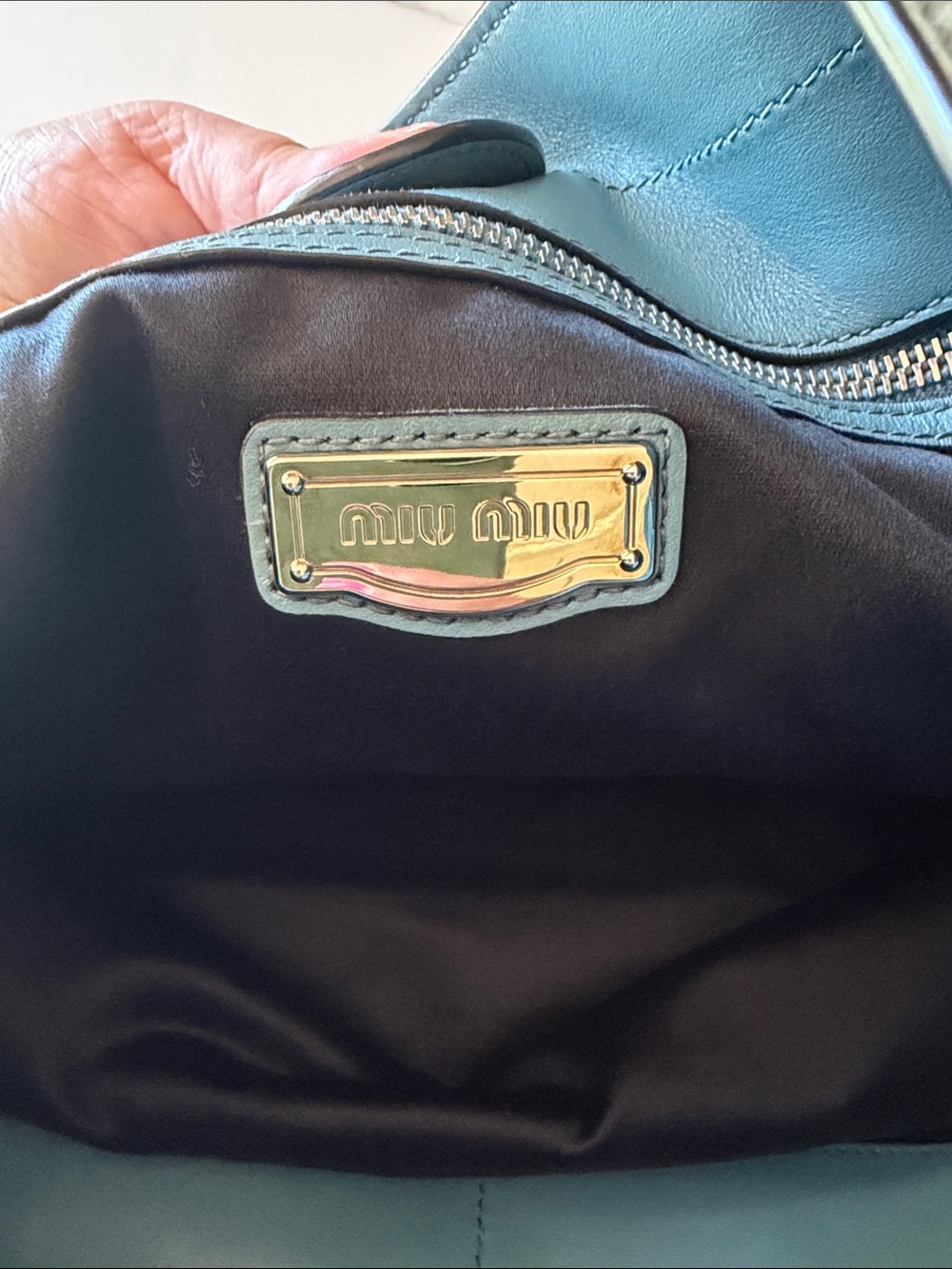 Miu Miu Dusty Blue Leather Tote - Picture 6 of 9